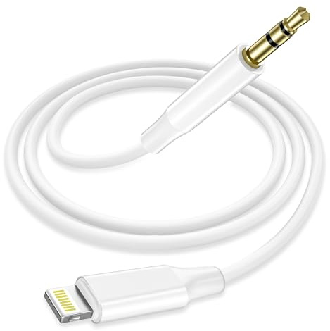 Cavo Aux iPhone [Certificato Apple MFi], 1,2M Cavo Audio per Lightning Jack da 3,5mm Adattatore Cuffie per Autoradio/Cuffie/Altoparlanti, iPhone 14/14 Pro/13/13Pro Max/12/12Plus/11/8/7/6 Plus