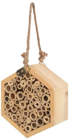 EPIGEIST Casa Hexagonal de Madera para Insectos y Mariposas, Diseño Multifuncional Beige para Jardín Exterior, Refugio Original y Decorativo para Abejas