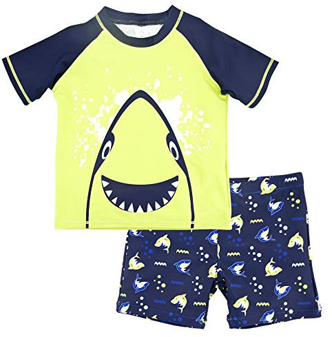 Jungen Rash Vest & Short UV Schützend Schwimmanzug Kurzarm Badeshirt (Grün, 7 Jahre)