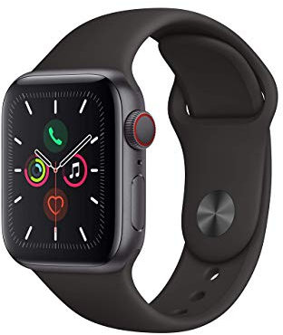 Apple Watch Series 5 (GPS + Cellulaire, 40MM) - Boîtier En Aluminium Gris Sidéral Avec Bracelet Sport Noir (Reconditionné)