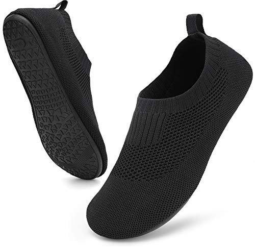 STQ Hausschuhe Damen Pantoffeln Yoga Bequem Hüttenschuhe Mesh Atmungsaktiv Rutschfest Slipper Alles Schwarz 40/41