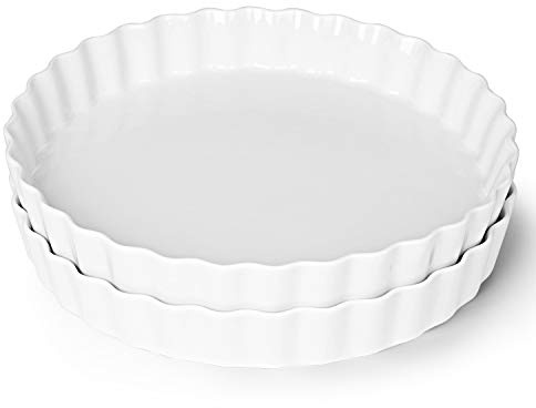 ONTUBE Pie Pans 11 Inches Ceramic Quiche Pans, Round Pie Tins for Baking,Oven Saf (White, 11 x 2 Pieces)