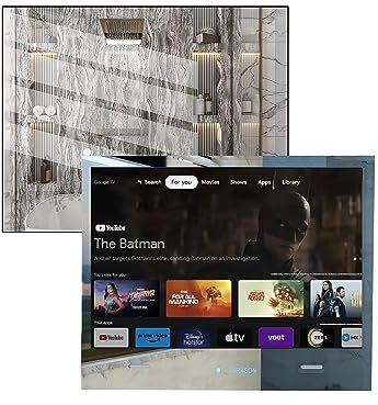 1 of SARASON Android 11 Latest Apps-Waterproof 19-inch Mirror Smart TV-Bathroom TV with 2 Built-in Apps- Dolby Speakers- Bluetooth, USB Video Playback & Freeview-Amazon Firestick Ready