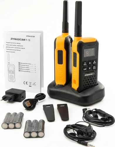Bärbar radiostation PMR Dynascan F-15, 446MHz, 0,5W, 16CH, Vattentät IP67 set med 2bc