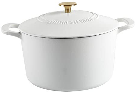 MARTHA STEWART Gatwick 7 QT Enamel Cast Iron Dutch Oven, Matte White, White Matte