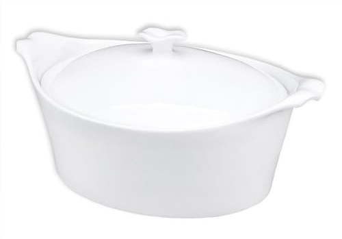 jinsongdafa 8.7 x 6.7 Ceramic Oval Casserole Dish with Lids,1.6 Qt White French Serving Soup Tureens, Baking Dish with Handle 11.3 IN, for Casseroles, Lasagna Cookware Set, Microwave, Oven Safe