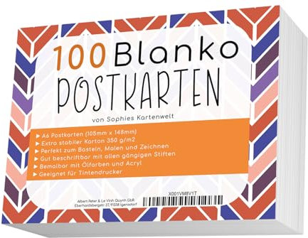 Blanko Postkarten Set mit 100 Karten - Gestalte und bedrucke deine eigenen Postkarten auf hochqualitativem 350g / m² Papier - von Sophies Kartenwelt