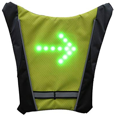 Fucouture Gilet de Cyclisme Réfléchissant LED Jaune, Clignotant avec Indicateur de Direction, Rechargeable USB, 4 Modes, Poche en Filet, pour la Sécurité de Nuit à Vélo ou à Pied
