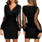 Bcenoilua Women's Contrast V-Neck Mesh Long Sleeve Sexy Slim Dress Retro Elegant Party Club Dress Ladies Cocktail Prom Black