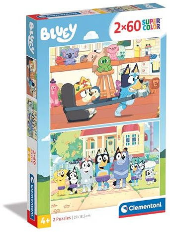 Clementoni - 24813 - Supercolor Puzzle - Bluey - 2x60 Pezzi (Include 2 Puzzle Da 60 Pezzi) - Puzzle Bambini 4 Anni, Puzzle Cartoni Animati, Made In Italy