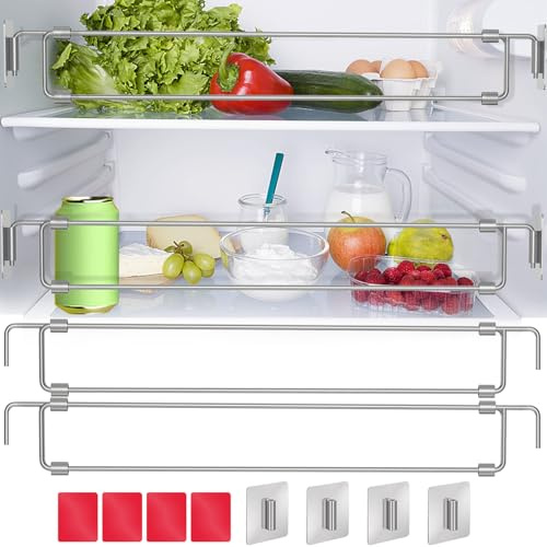 Eudaemiles 2 Pack RV Fridge Bars, Refrigerator Tension Rods, 12.44-22.63 Adjustable, Stainless Steel RV Fridge Accessories for Camper Refrigerator, Kitchen, Cupboard, Bookshelf