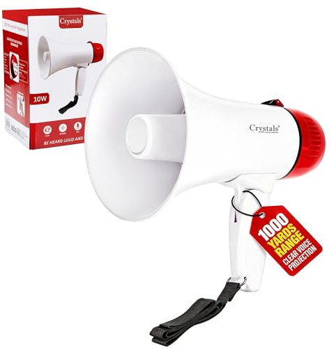 Crystals Megaphone Speaker Portable – Mini Loud Speaker Megaphones with Siren Bullhorn – Built-in Siren, Record and Play, USB Connectivity