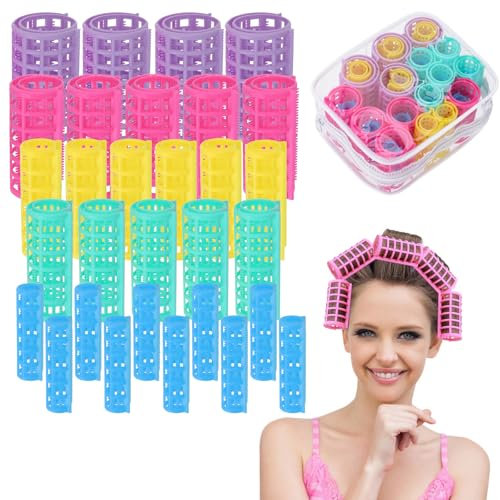 30Pcs Self Grip Hair Curlers Set - 5 Sizes, No Hair Damage, Medium & Long Hair Rollers for Volume & Curls (1.5/2.5/3/3.5 CM)