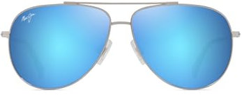 Maui Jim Unisex Hauoli Sunglasses, Shiny Silver w/Blue & Green, 59-12-145