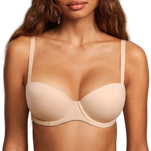 DOBREVA Leicht Gepolsterter BH mit Bügel Balconette BH Tshirt Soft Beige 85B
