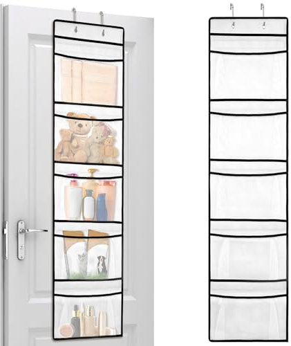 AiQInu Sac de Rangement Suspendu, Étagères Suspendues avec 5 Grandes Poches et 2 Crochets, Rangement a Suspendre Pliable, pour Chambre d'enfant, Salle de Bain, Cuisine, Chambre (125 X 31.5cm)