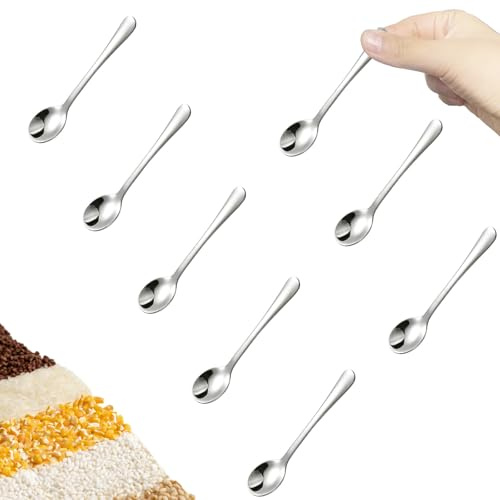8 PCS 2.8 Tiny Stainless Steel Spoons for Spices Jars, Mini Size Cute Small Stainless Steel Condiment Spoons for Spices Salt Sugar Pepper Honey Fun Little Scoops