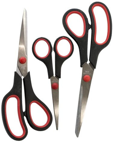 Topolenashop Set 3 Forbici Multiuso In Acciaio Inox 130mm 190mm 210mm, Forbici Da Casa Scuola e Ufficio Con Impugnatura Ergonomica, Taglio Preciso Per Carta Tessuti e Uso Quotidiano | 62751