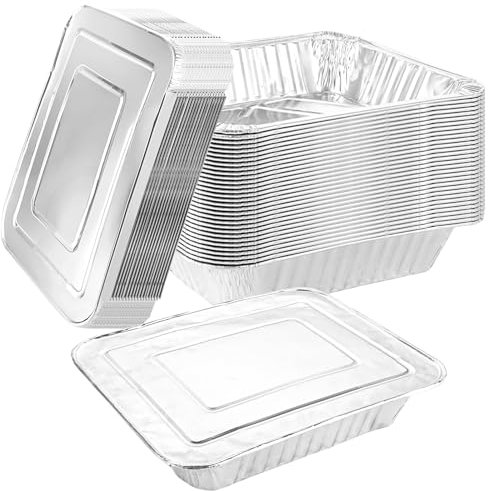 SENENQU 30PZ ​​Bandejas Aluminio Desechables Grandes​​ 3500ml con Tapa - Bandejas Desechables Aluminio Cuadradas para Horno, Asar, Vocinar - 320x260x60MM