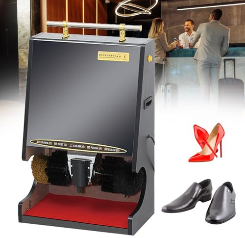 Cireuse à chaussures électrique, machine à cirer les chaussures à induction entièrement automatique avec main courante supérieure et poignées latérales antidérapantes, pour chaussures, bottes,Black