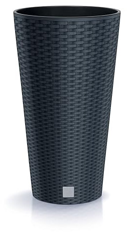 DIKEL Blumentopf ⌀ 20 cm | Übertöpfe mit Rattanoptik und wetterfestem Einsatz | Pflanzentöpfe für stilvolle Innen- und Außengestaltung| Blumentöpfe für weniger Erde und einfache Pflege | Anthrazit
