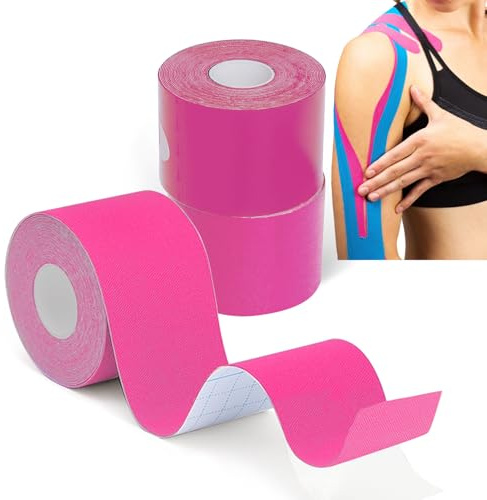 Grunda-Tape Kinesiologico 3 Rotolo,Rosa Tape Sportivo 5m x 5cm Kinesio Taping Taping Kinesiologico Impermeabile ed Elastico Nastro Kinesiologico, cerotto kinesiologico