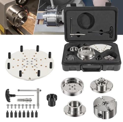 4 Inch Wood Lathe Chuck Set 1 x 8 tpi Thread & 3/4x16 tpi Adapter, Self Centering 4 Jaw Wood Turning Chuck set with 3 frequently used types of Jaws