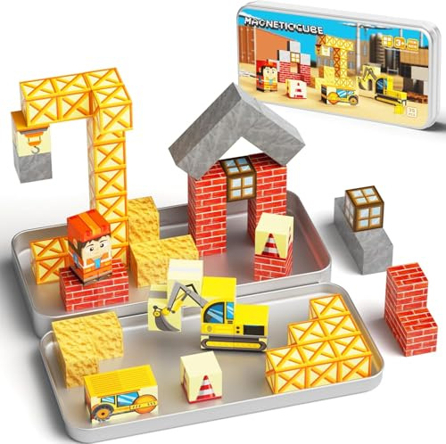 STEM MATCH Mattoncini magnetici da viaggio per bambini, scatola in ferro portatile giocattolo da costruzione magnetico regalo per bambini dai 3 anni in su