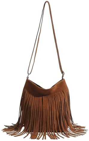 Petit sac à bandoulière à franges occidentales pour femme, sac à main bohème réglable, en daim vintage, pour festival de musique et fête, marron