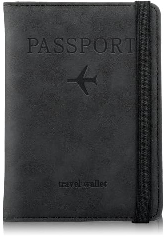 kclkda Passport Holder with PU Leather, RFID Blocking Passport Cover Case with Card Slot & Elastic Strap, Passport Cover Protector for Men & Women Travel Wallet Case for Credit Cards Boarding Passes