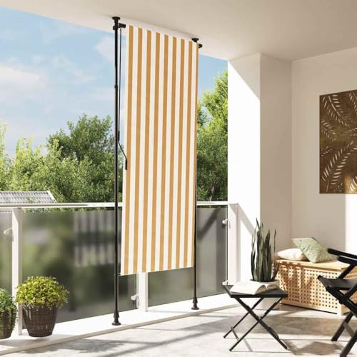 Store Vertical Exterieur avec manivelle sans perçage, Store Enrouleur sans Percage Exterieur, Extensible & Opaque, Paravent de Balcon, Coupe-Vent, Orange et Blanc 120x270cm Tissu Acier
