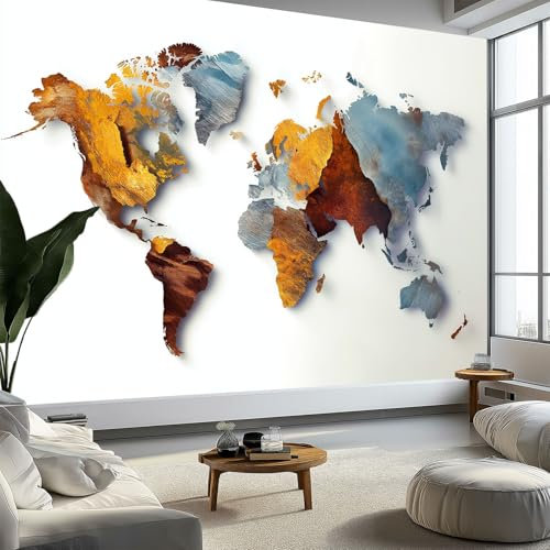 Mural de Pared Moderno 3D Estilo Sencillo Papel Tapiz Fotográfico Impreso, Textura Metálica Mapa Decoración de Póster No Tejido para Sala de Estar y Dormitorio Infantil 300 x 210 cm