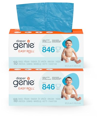 Diaper Genie - Cartucho de recambio original Easy Roll 2 paquetes de 18 bolsas compatibles con cubos de pañales Diaper Genie Platinum – Suficiente para 10 meses