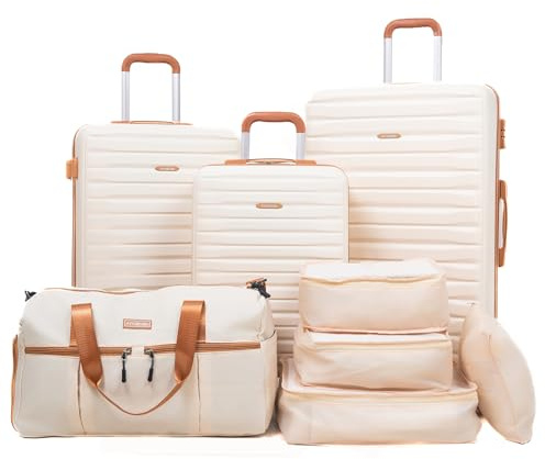 Luggage Sets 3 Piece Hardshell Carry on Suitcases for Men and Women, with Spinner Wheels, TSA, Travel Duffle Bag and Packing Cube(WHITE)