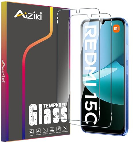 Aiziki Härdat glas för Xiaomi Redmi 15C 4G (2-pack) stötsäkert och okrossbart, reptåligt, HD klar och repfri