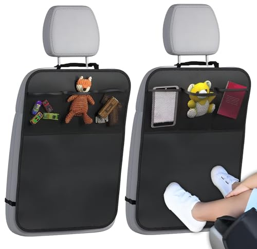 HIAHXC 2Pcs Kick Mats Back Seat Protector for Kids,Car Seat Kick Mats,Universal Waterproof & Stain Resistant Seat Protectors,Adjustable Car Backseat Organizer with Pockets,Baby Essentials