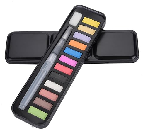 Watercolor Paint Set Portable Drawing Brush Soluble Pigment Set Painting Kit Suitable Children Iron Box 18 Colors (12 Colors)