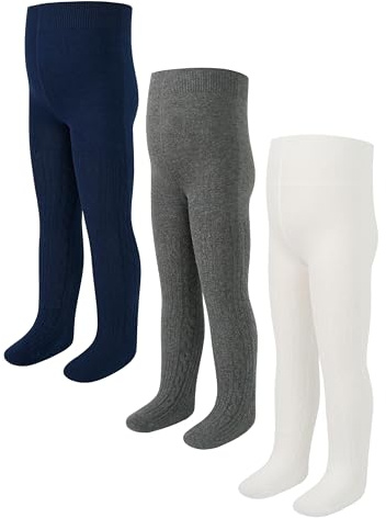 LOLANTA 3 paires de collants en tricot pour bébés filles, collants d'école côtelés pour enfants