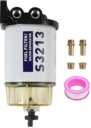 CARMOCAR Fuel Filter Water Separator replacement for Marine Outboard Motor Mercury with 3/8 Barb x 1/4 NPT brass Fittings Replaces# S3213, S3214, 35-60494-1, S3213, 18-7932-1, 18-17928, 35-809097