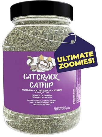 Cat Crack Catnip, Zoomie-Inducing Cat Nip Blend, North American Made & 100% Natural, Safe & Non-Addictive Catnip Treats Used to Supplement Cat Nip Toys, Spray, & Accessories (4 Cups)
