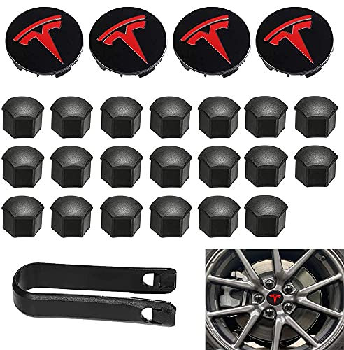 Kit de Tapas de Rueda Aero Tesla Model 3 Y - Cubierta Central de Tuerca Con Logotipo (Rojo)