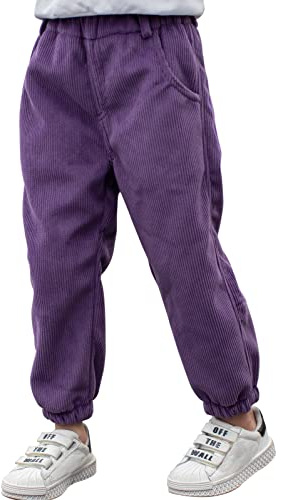 Happy Cherry - Pantaloni Velluto a Coste Bambini Bambino Pantalone Sportivi di Velluto a Coste Invernale con Elastico in Vita Ragazzi Ragazze per Primavera Autunno - 5-6 Anni - Viola