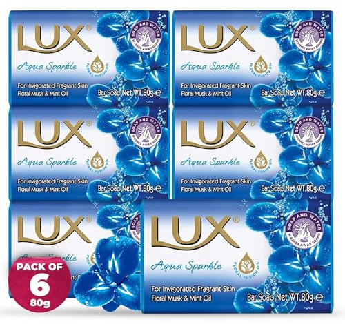 LUX Aqua Sparkle Soap Bar, Floral Musk & Mint Oil, For Invigorated Fragrant Skin, 80g (6 Pack)