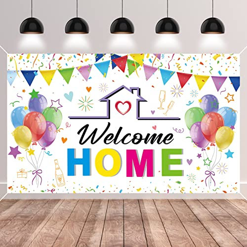 GRESATEK Welcome Home Fondo Banner, Bienvenido Inicio Bandera Garland Decoraciones para Homecoming Family Return Family Celebrations Party Decoration 185 * 110cm