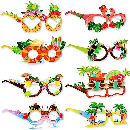 Sommerfest Fotorequisiten 8er Lustige Party Brillen Foto Booth Props Requisiten Maskerade Masken Kostüm Dekoration für Erwachsene Karneval Fasching Ball Geburtstag Hawaiian Tropische Party