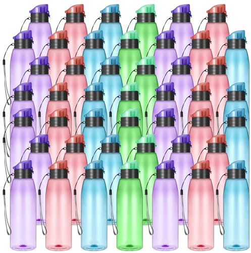 Uiifan 50 bottiglie d'acqua in plastica da 500 ml, per sport, con manico e chiusura a scatto, riutilizzabili, a prova di perdite, per bambini e adulti, per scuola, viaggi, ciclismo, campeggio,