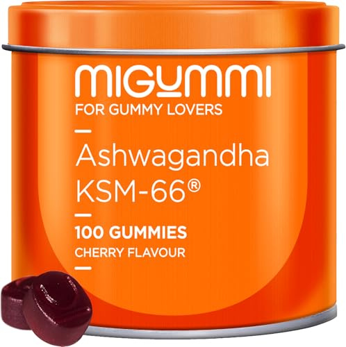 Ashwagandha Gominolas - 100 Gummies sabor natural a Cereza - Withania Somnifera - Ashwagandha KSM-66 - Ansiedad, Antiestrés, Relajación Natural - Energía y Vitalidad - Veganas | Sin gluten