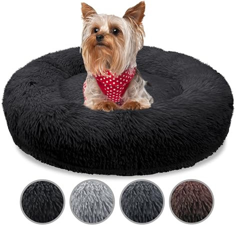 bluzelle Orthopädisches Hundebett für Kleine Hunde & Katzen, 60cm Donut Kissen Waschbar Rund Memory Foam Hundekorb Katzenbett Flauschig Hundekissen Katzenkissen, Farbe:Schwarz