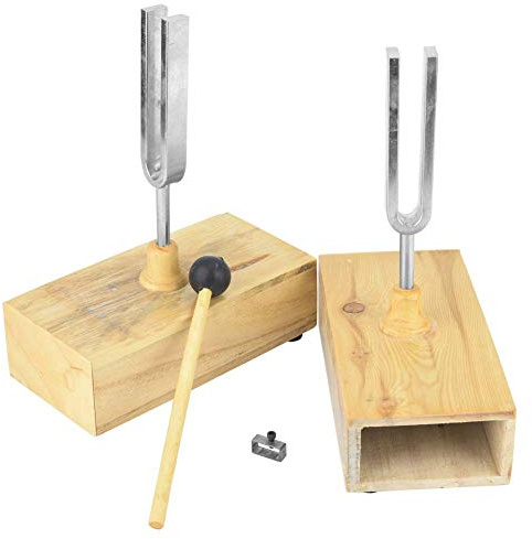 Högkvalitativ 440HZ Stämgaffel Virbrationsexperimentellt Instrument med Träresonatorlåda och Knackare - Resonansdemonstration för Skolan