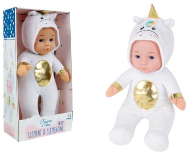 CLEMENT CLEMENTINE - Poupon - Jouet pour Enfant - 071293 - Blanc - Polyester - Poupée - Bébé - Mannequin - Caliner - 30 cm x 17 cm - À Partir de 12 Mois